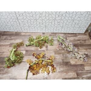 Vtg Acrylic Lucite Multi Fauceted Crystal Cut Amber Wired Grape Cluster Set Of 4